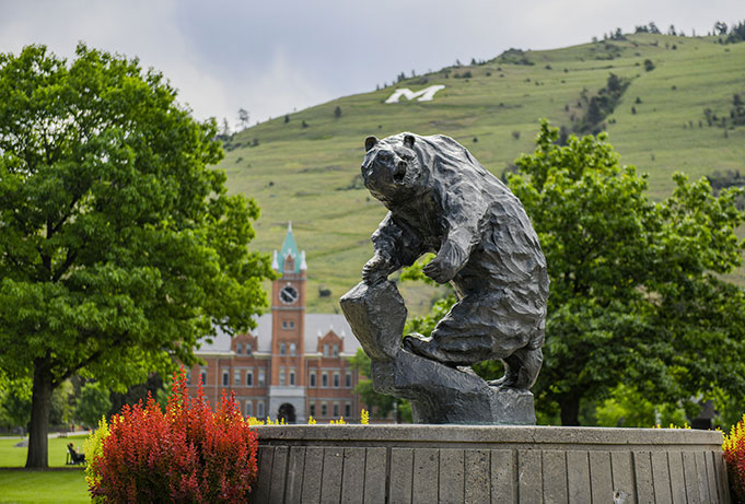 Main Hall and Griz statue 