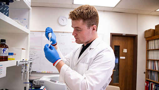 chemistry student works in laboratory