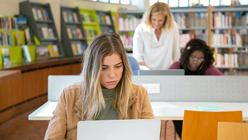 woman in library